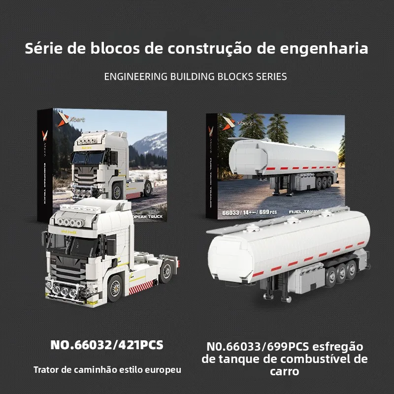 2 en 1 créatif européen camion pétrolier de carburant remorque ensemble de construction modèle de véhicule d'ingénierie bricolage blocs d'assemblage tige cadeau pour les enfants
