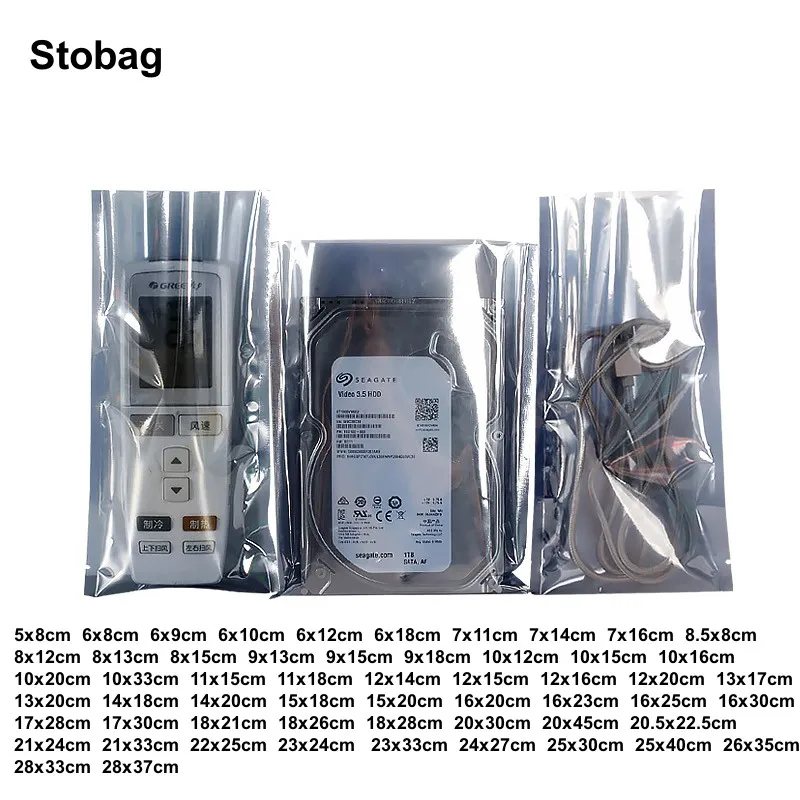 StoBag 100pcs Anti-static Bags Top Open Heat Sealing Shielding Pouches Electronic Accessories Packaging Instrument Chip Storage