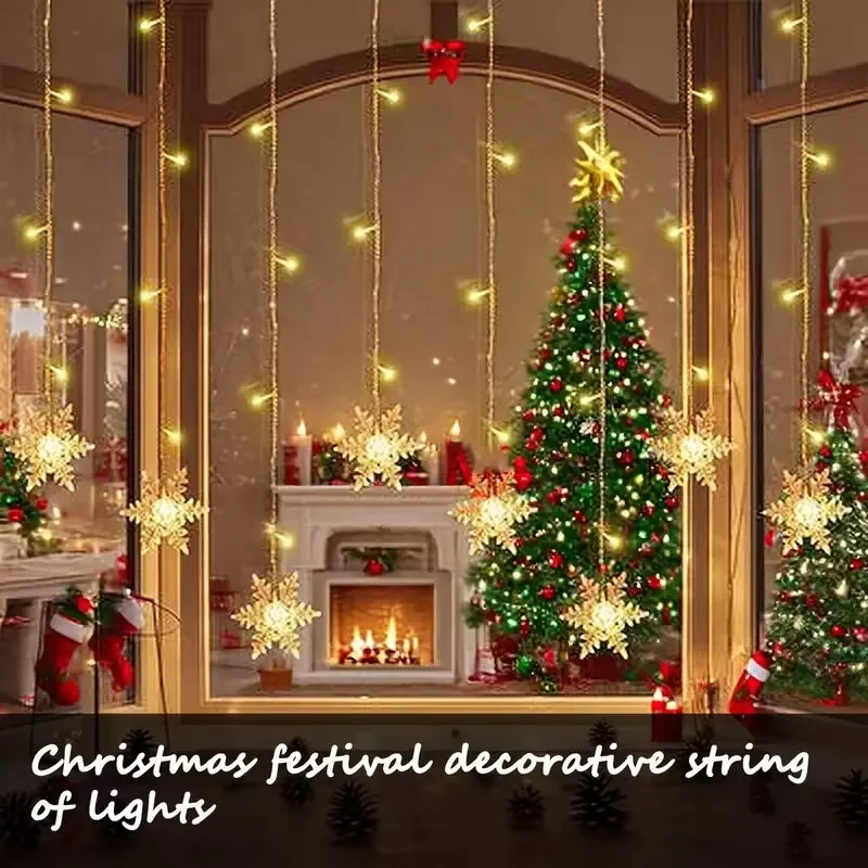1PC 3M*1M LED Christmas Snowflake Waterfall String Lights, Decorative Fairy Lights for Courtyard, Holiday and Party Decor