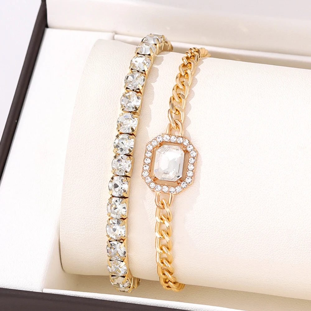 4 Piece Set Women Jewelry Fashion Versatile Retro Personality Fried Dough Twists Bracelet Imitation Gem Punk Bracelet Bracelet