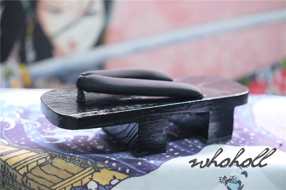 Schwarz Farbe Holz Geta Flip-Flops Mann Frauen Hausschuhe Japanischen Anime Coplay Kostüme Zwei-zähne Dicken Plattform Holz Clogs schuhe – Detail 9