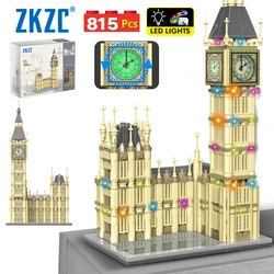 815pcs City Architecture MOC 3D Pointer Rotation Luminous Clock Building Blocks Friends LED Lights Big Ben Bricks Toys For Kids