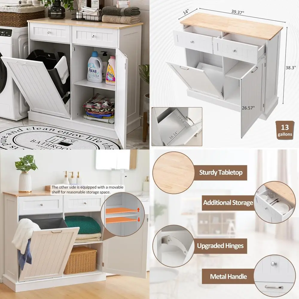 

Freestanding Tilt-Out Trash Can Cabinet with Hideaway Drawers, 13 Gallons Capacity, Kitchen Recycling Cabinet, Pet-Proof Design