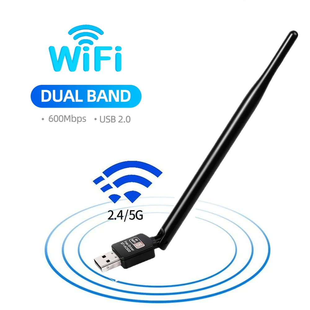 

600Mbps Wifi Network Card Usb 2.0 Bluetooth 4.2 Dual Band Adapter 2.4G 5Ghz Wireless Receiver with Antenna for Win10 11 Laptop