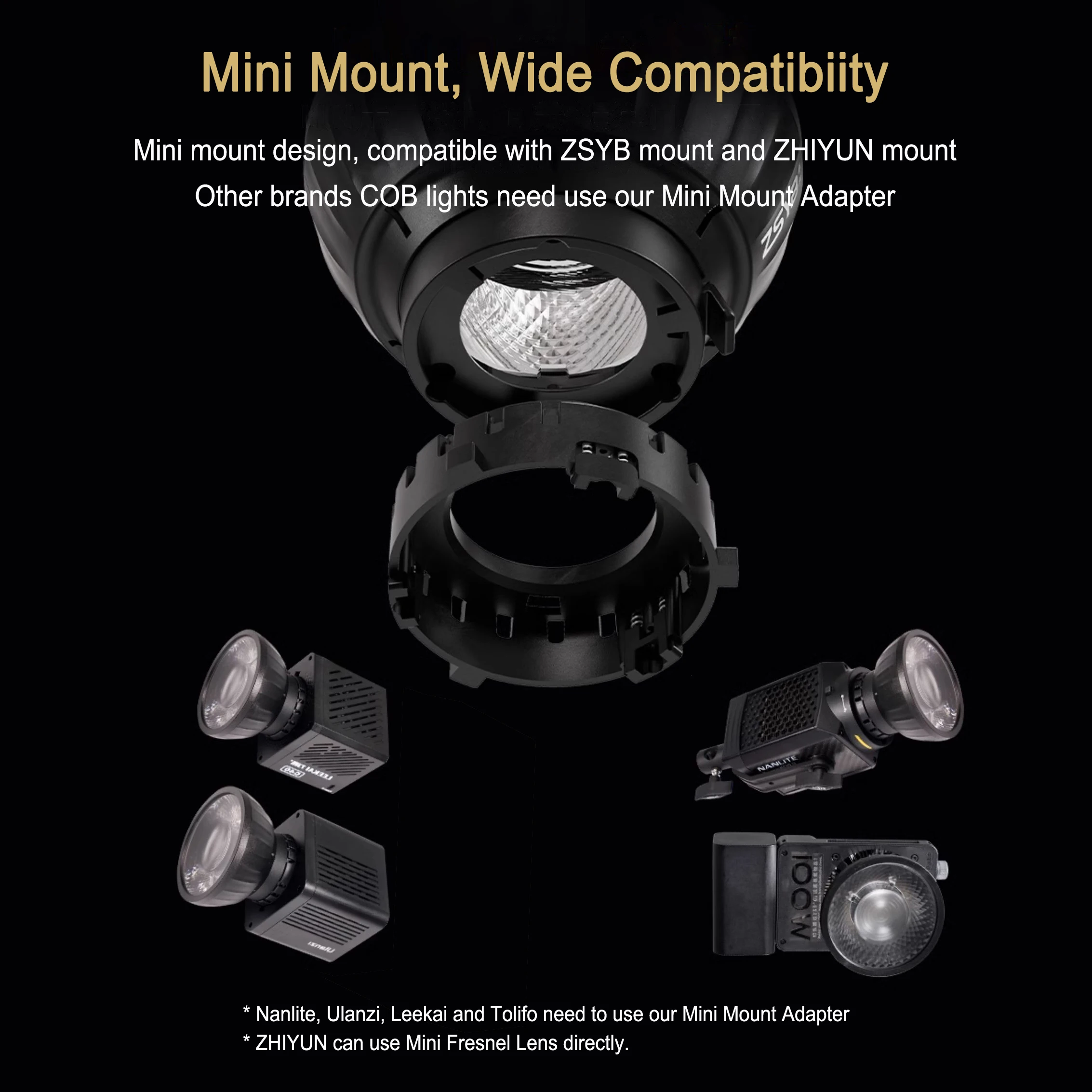 Прожектор с линзой Френеля, мини-крепление Bowens, 25-градусная фокусирующая линза для COB, светодиодный светильник для видеосъемки Yongnuo Nanguang Zhiyun