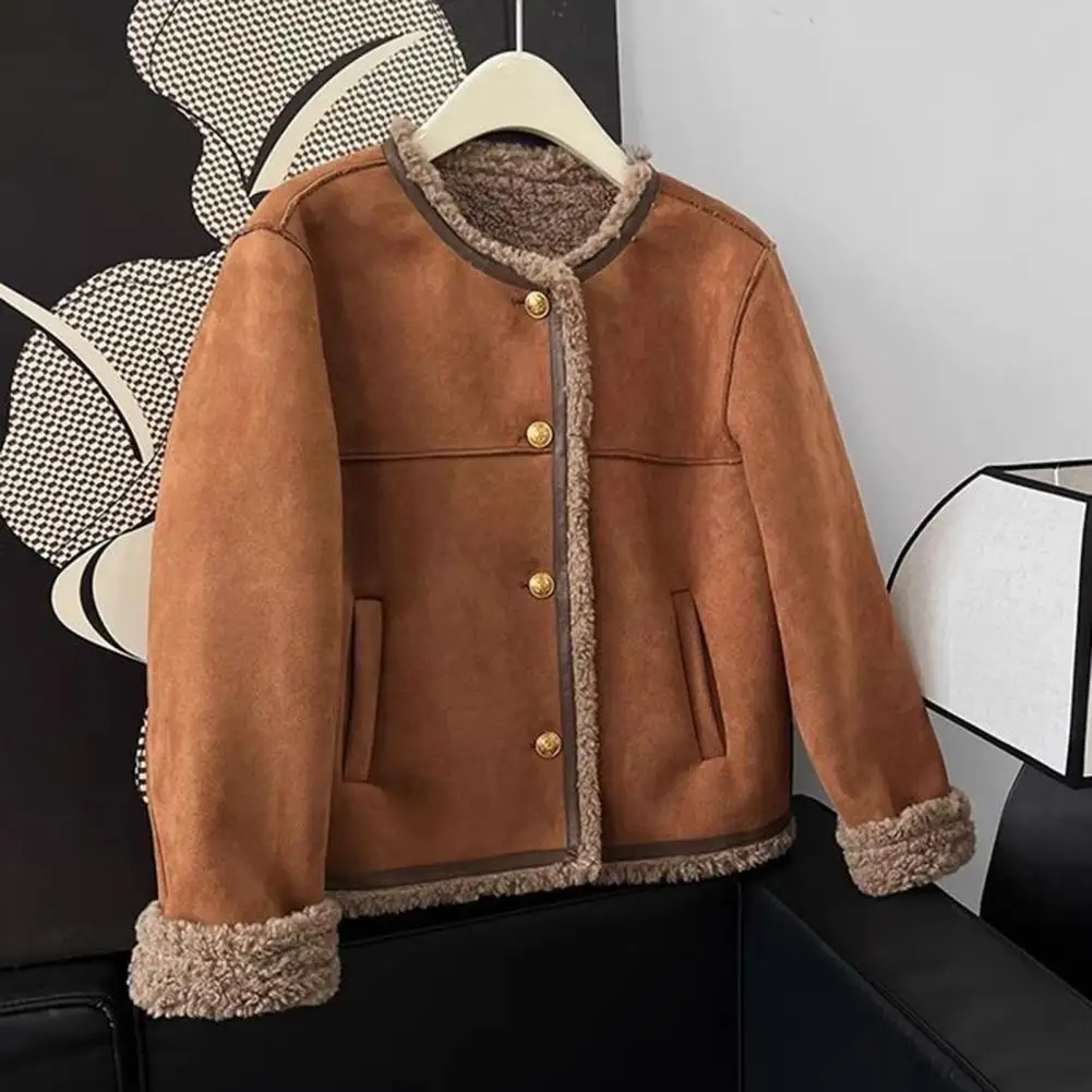 Frauen Winter Mantel Dicken Plüsch Kurzen Typ Rundhals Reine Farbe einreiher Lose Warm Halten Täglichen Schule Pendeln jacke