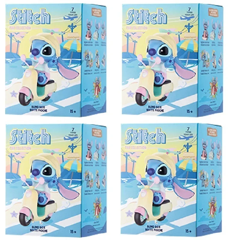 MINISO Disney Anime Kawaii Stitch Swim Series figuras caja ciega adorno de moda modelo colección muñeca de mano juguete caja misteriosa regalos