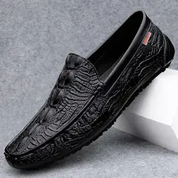 2023 New Loafers Summer Lazy Leather Soft Bottom Men's Casual Leather Shoes Crocodile Pattern One Pedal Loafer