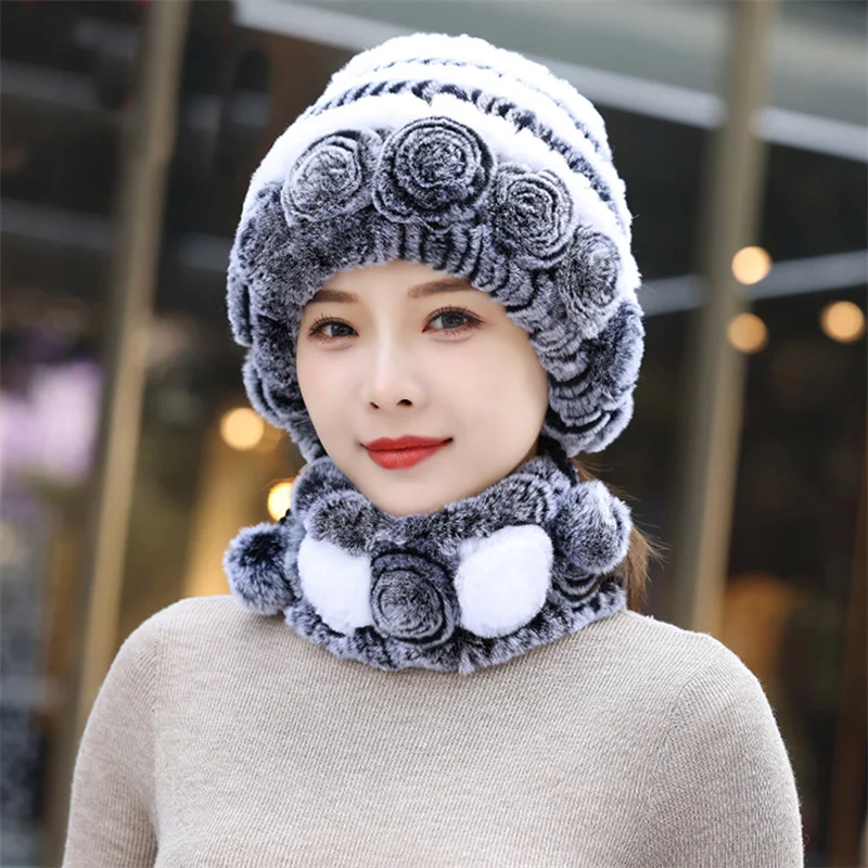 Women's New Fur Hat Winter Russian Natural Rex Rabbit Hair Fashion Baseball Hat Fashion Luxury Real Fur Soft Thickened Warm Hat