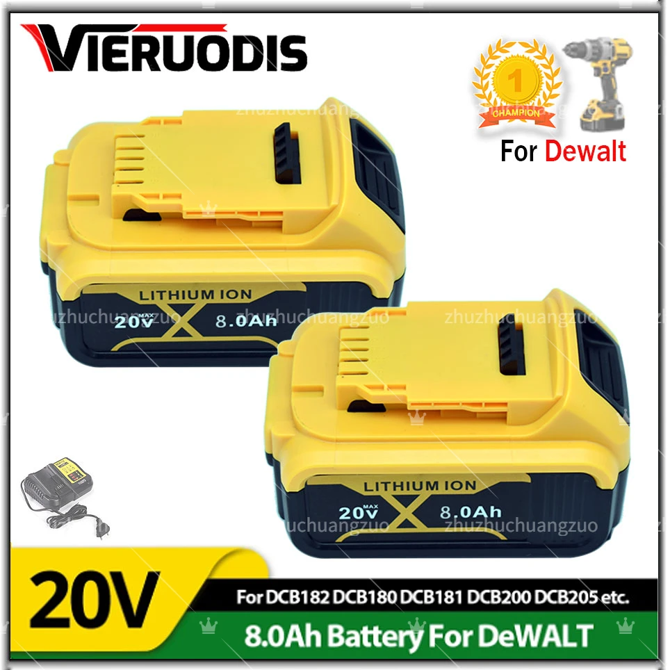 

100% Compatible For DeWalt 20V 8.0Ah 6000mAh Rechargeable Power Tools Battery with LED Li-ion Replacement DCB205 DCB204-2 DCB206