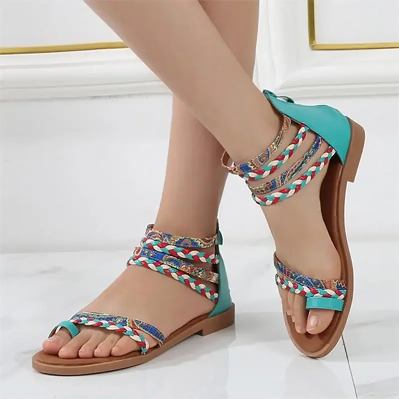 Summer Women Sandals Fashion Ankle Strap Roman Flat Sandals Plus Size Beach Shoes Non-Slip Female Slippers sandal