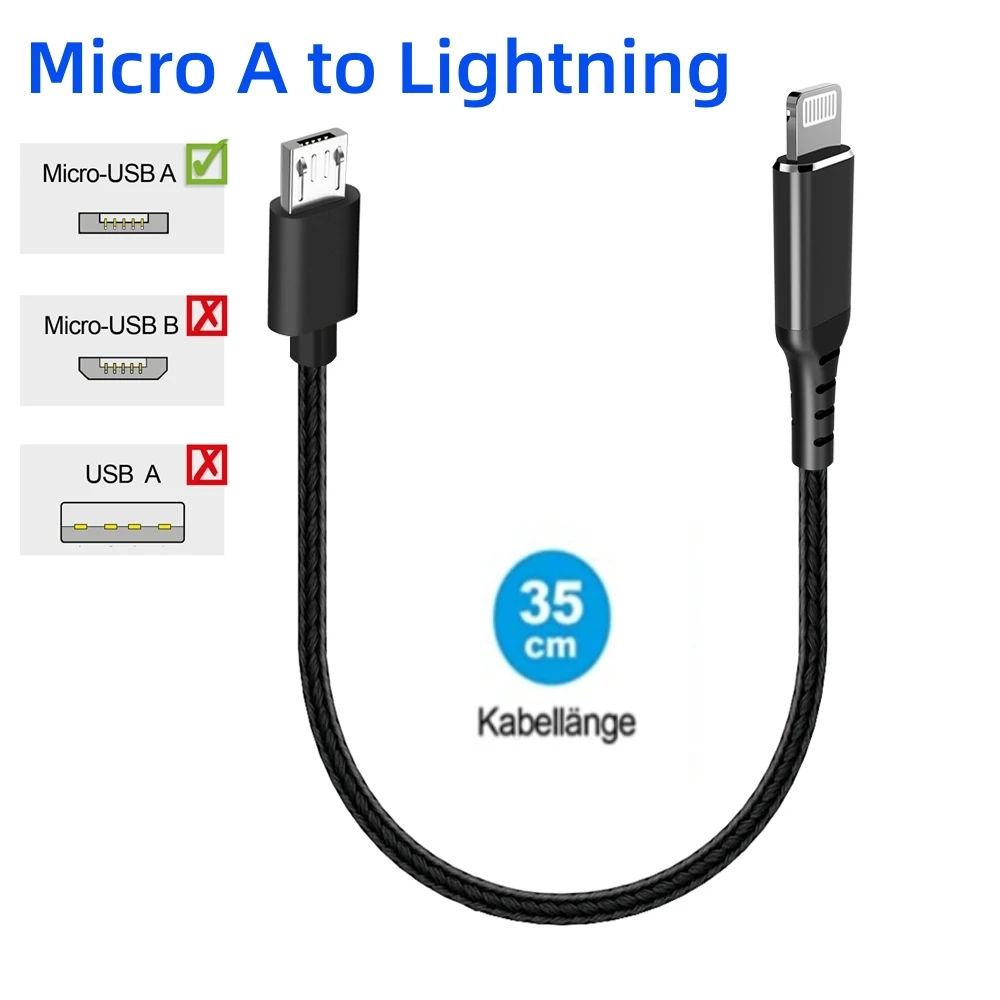 Short Micro A USB to Lighting Cable for Smartphones to Bosch E-Bike Display, Charging Direction from Display to Smartphone OTG