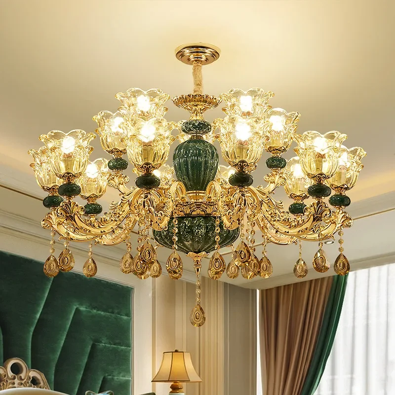 Modern French Blue Ceramic Chandelier with Crystal Accents for Living Room Dining Area Bedroom Elegant Lighting Fixture