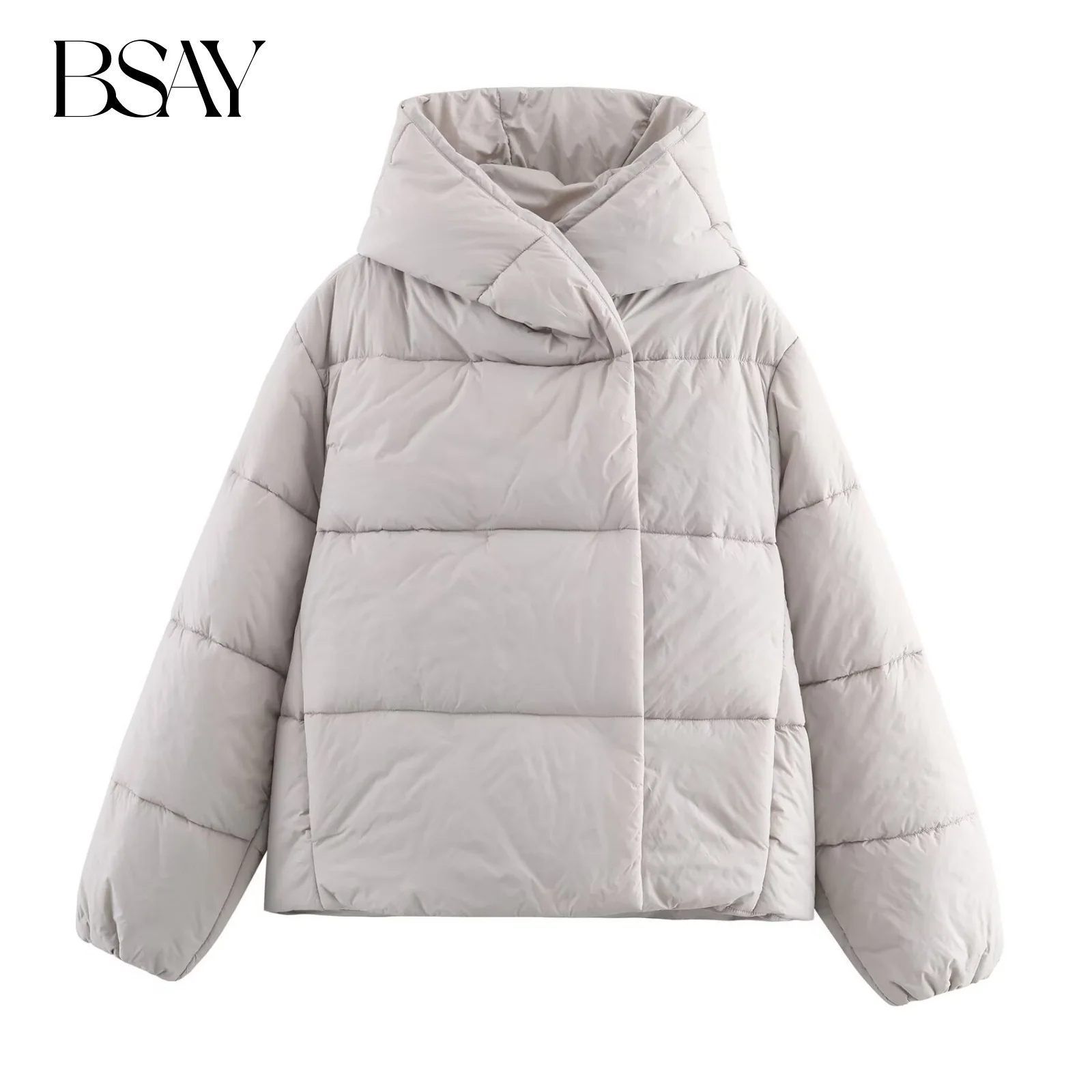 

BSAY Hooded Waterproof Thick Cotton Jacket for Women Fashion Autumn Winter New Long Sleeved Short Coats Chic Ladies Tops Mujer