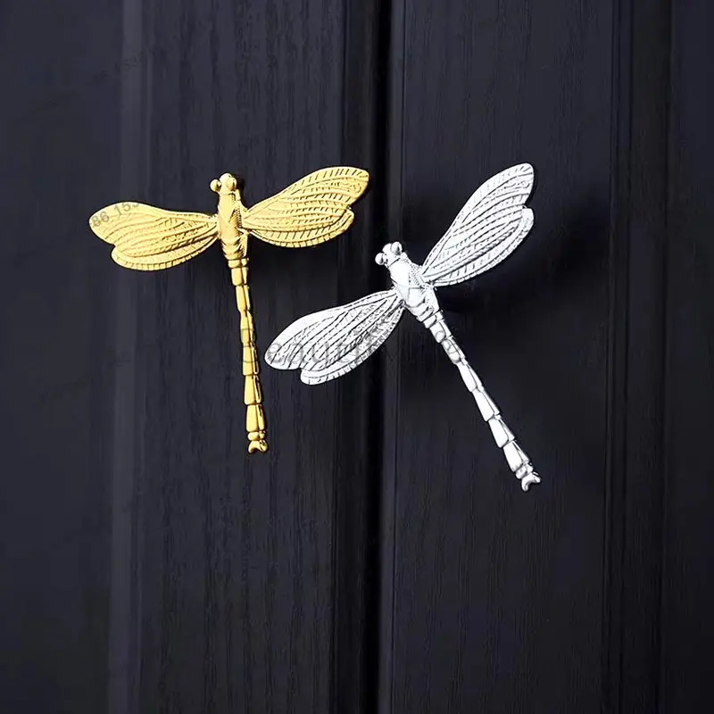 YJ Creative Dragonfly Cabinet Pulls Gold Drawer Handles Nordic American Style For Wardrobe Cupboard Furniture