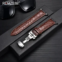 Crocodile Pattern Leather Strap for Apple Watch Ultra 8 7 6 SE 5 4 3 Butterfly Buckle Men Watchband 49/45/44/42mm 41/40/38mm