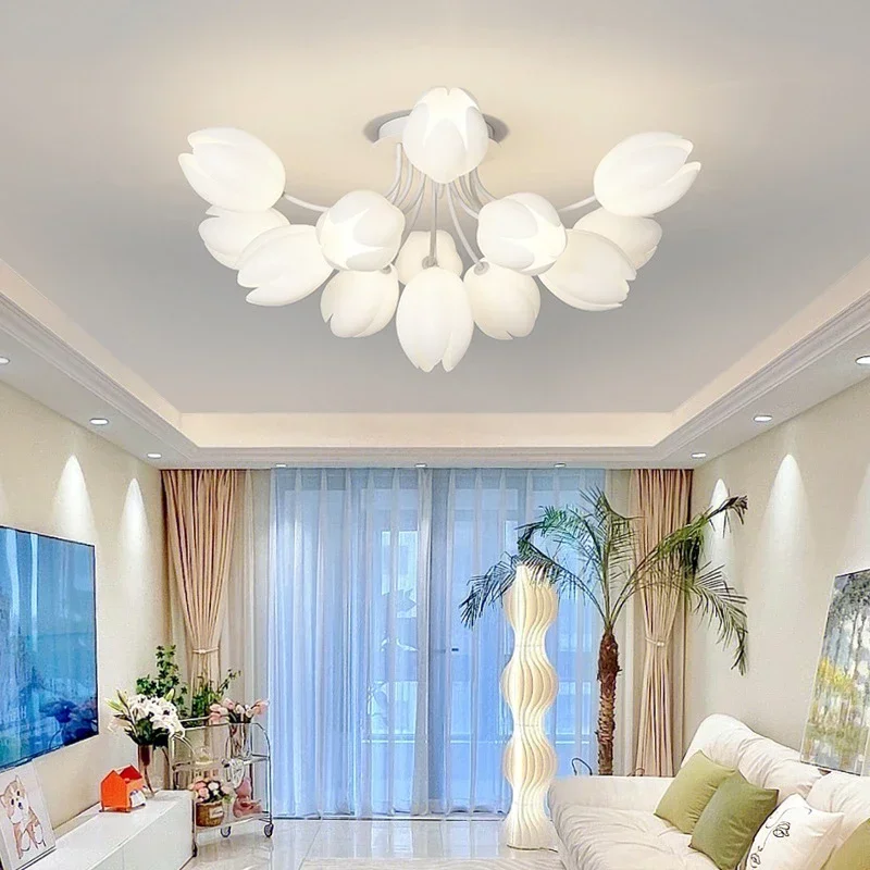 Nordic White Lily Blossom Led Chandeliers Lamparas De Techo Ceiling Light for Kitchen Living Dining Room Lamp Bedroom Colgantes