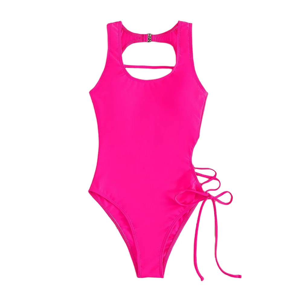 

2024 Summer Women Sexy Back Hollow Strap One Piece Bikini Swimsuit Slim Swimsuit Triangle Belly Covering Bikini Beach Swimsuit