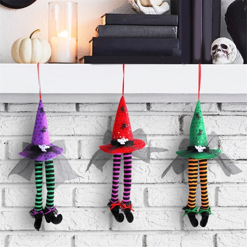 KX4B 5 Pieces Witch Hat Window Hangings Eye Catching Ornament for Halloween Parties Colorful Decorative Pendant for Home