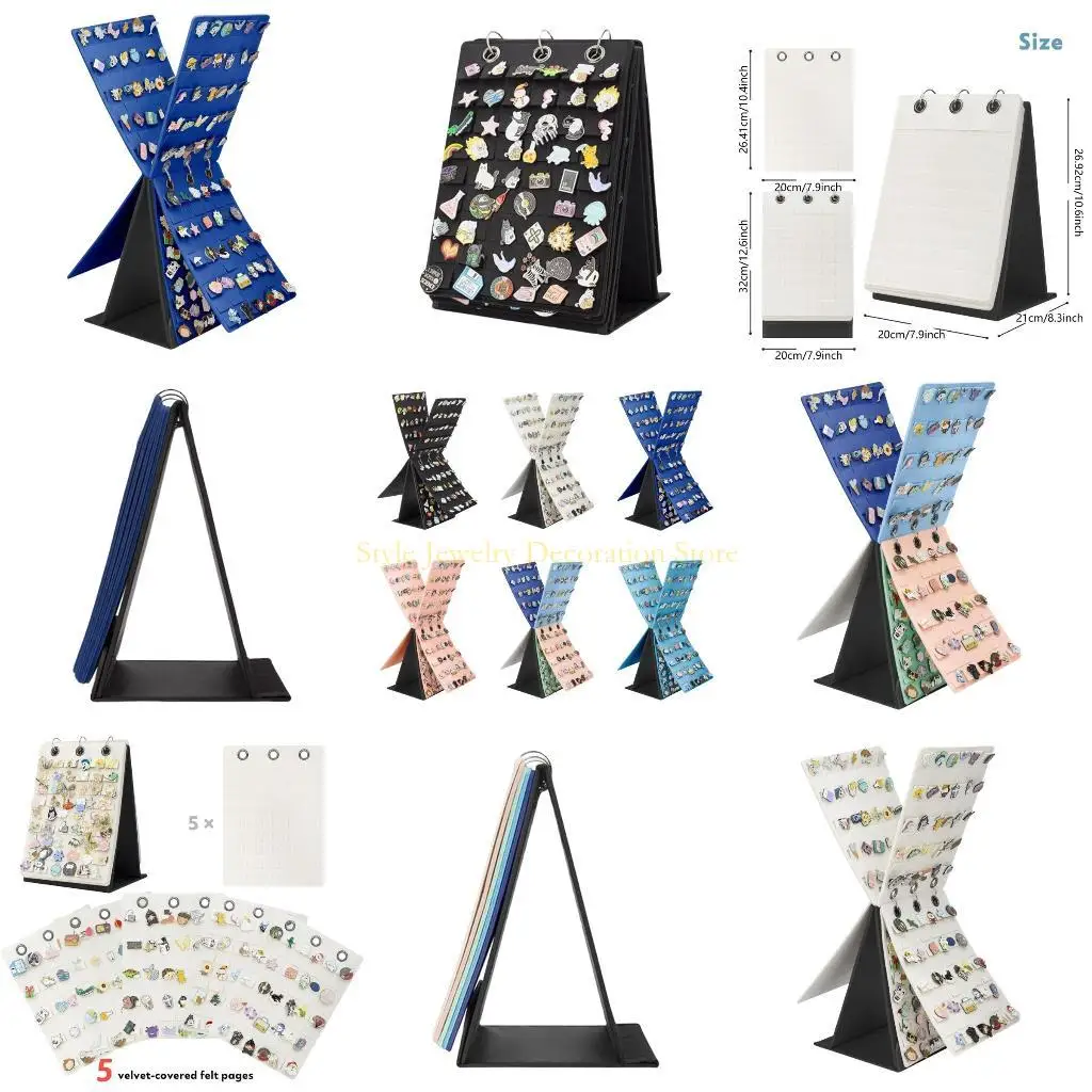 

D46E Fashionable Tabletop Felt Badge Display Stand Book Themed Rotatable Organizers Decoration For Home Or Shop Use