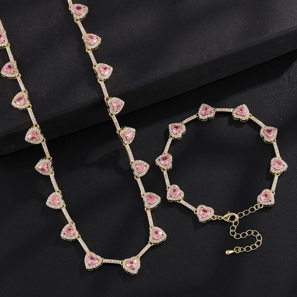 ZAKOL Hip-Hop-Mode-Set mit Regenbogen-Herz-CZ-Tennis-Armband und Halskette, vollständig mit AAA-Kubikzirkonia besetzt, Hip-Hop-Schmuck für Damen – Detail 12