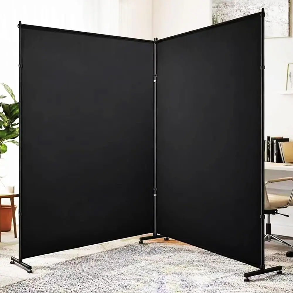 2-Panel Compact Privacy Room Divider, 5x6ft Thick Fabric, Portable Partition for Home or Office, Black