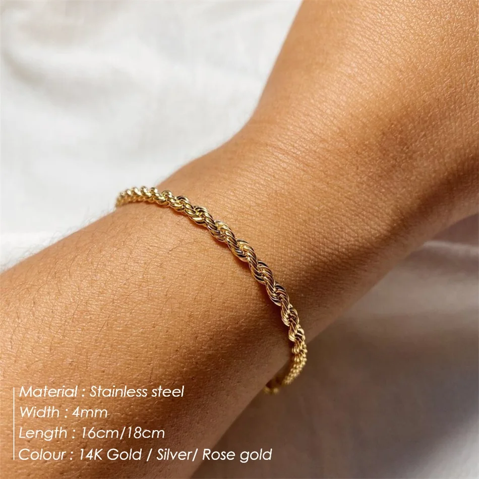 women bracelet chanin Charming Flash Twisted Rope Chain Bracelets for Women Lady, 316L Stainless Steel Wrist Jewelry 16cm 18cm