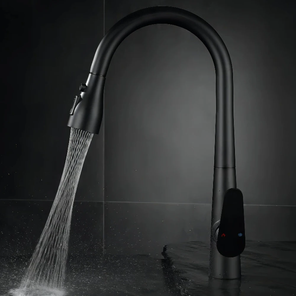 

Black Negro Hose Pull Down 304 Stainless Steel Kitchen Tap 3 Mode Water Out ,Deck Installation ,Cold & Hot Water ,Two Holes
