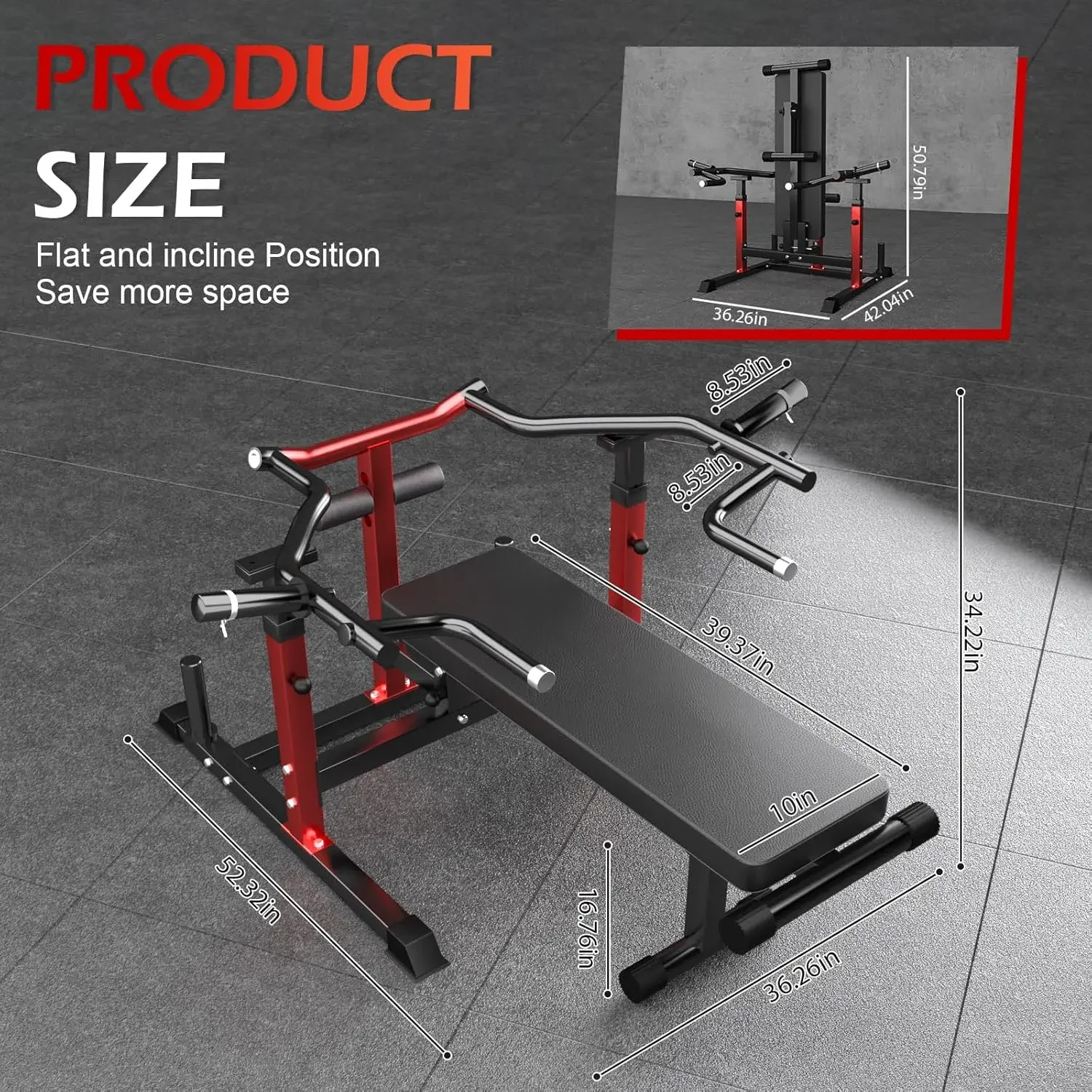 Machine Multifunctional Chest Press Rack, Adjustable Height Chest Press Machine Space Saving Weight Bench for Chest and AB Worko