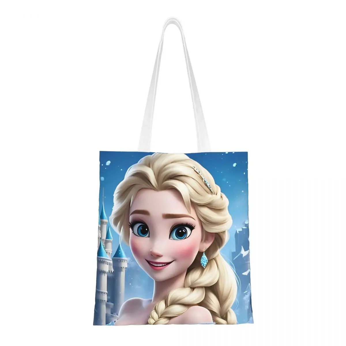 Frozen Digital Print Elsa Theme Canvas Tote Handbag Shoulder Bags Reusable Shopper Bags for Unisex