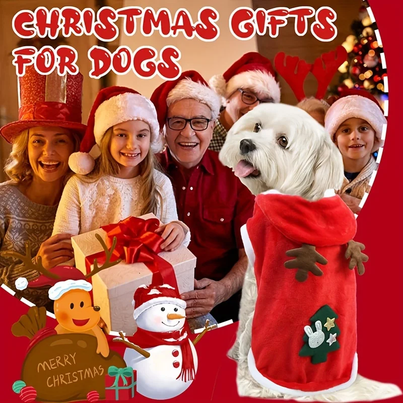 Hunde-Weihnachtskostüme, Haustier-Pullover für kaltes Wetter, Mantel, Welpen-Winter-Kapuzenpullover, warme Kleidung für kleine, mittelgroße Hunde, Katzen, Party, Cosplay