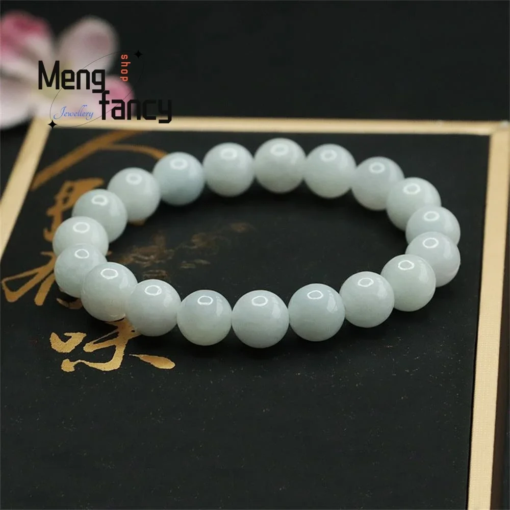 Natural A-goods Jadeite Strings White Moist Jade Round Beads Bracelet Exquisite Elegant Simple High-grade Luxury Quality Jewelry