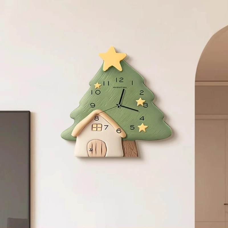 

Christmas Tree Living Room Decoration Wall Clock LED Clock Corridor Mural Restaurant Quartz Clock Mute Hanging Painting Watch