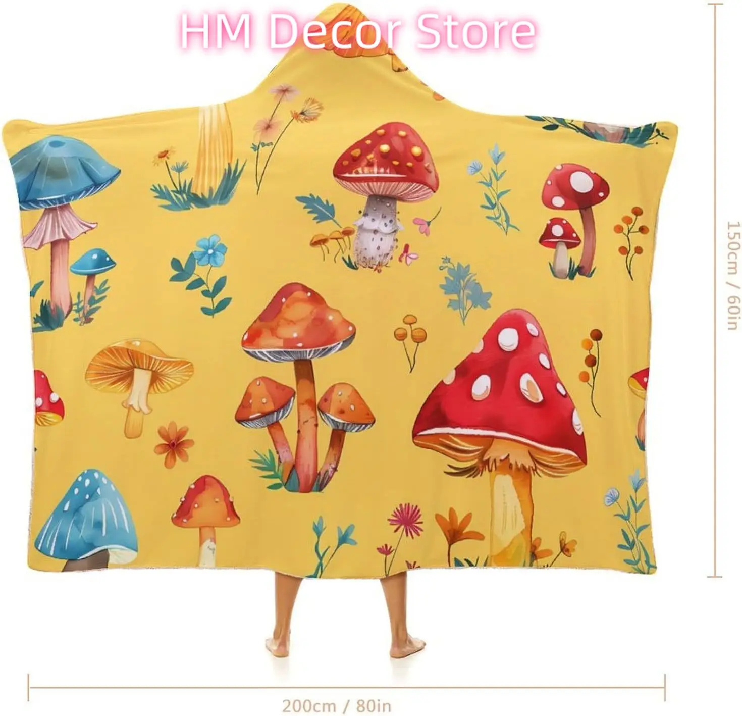 Mushroom Wearable Hooded Blanket Warm Cozy Blanket Wrap Oversized Throw Cape