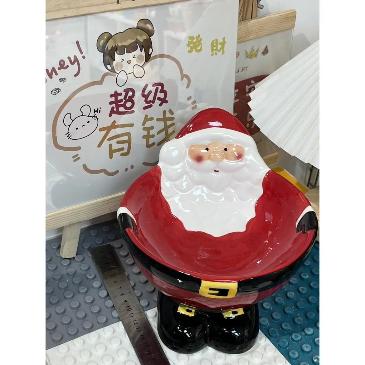 Santa Claus ceramic high footed bowl, pet bowl, rice bowl, foyer storage, Christmas ornaments, desktop storage supplies