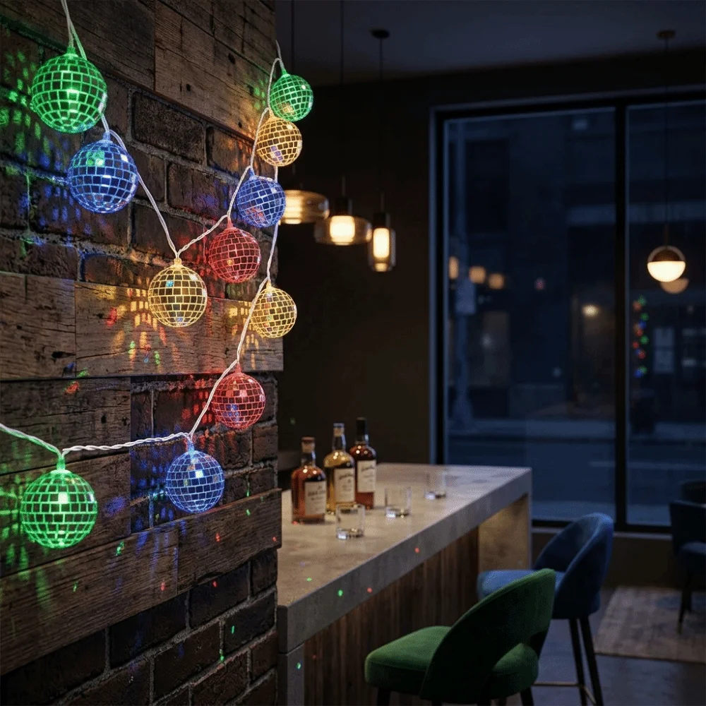 Festive Ambient LED Christmas Tree Ornament Lights Warm Glow Reflective Silver Mosaic Balls Knit Hat Shaped Lights Soft Glow