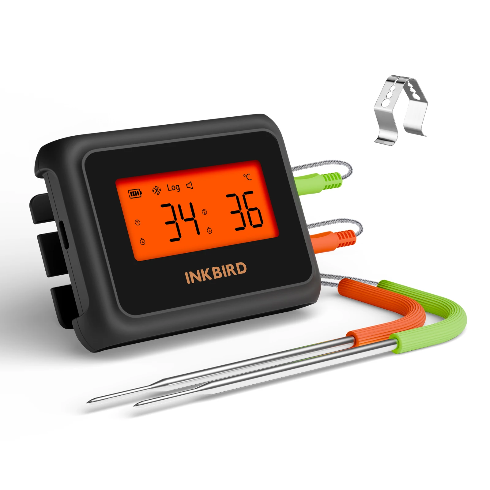 INKBIRD Inteligentny termometr Bluetooth do mięsa IDT-22-B 2 sondy z aplikacją do przechowywania danych w trybie offline Alarmy temperatury HD LCD do grillowania