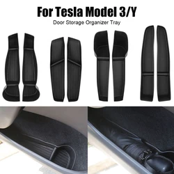 For Tesla Model 3 Y Car Door Storage Cases Waterproof Box Holder Armrest Handle Tray Bin Garbage Organizer Interior Accessories