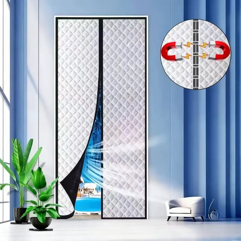 Rideau de porte magnétique en coton d'hiver, épais, chaud, coupe-vent, rideau de séparation, insonorisé, résistant au froid, rideau occultant