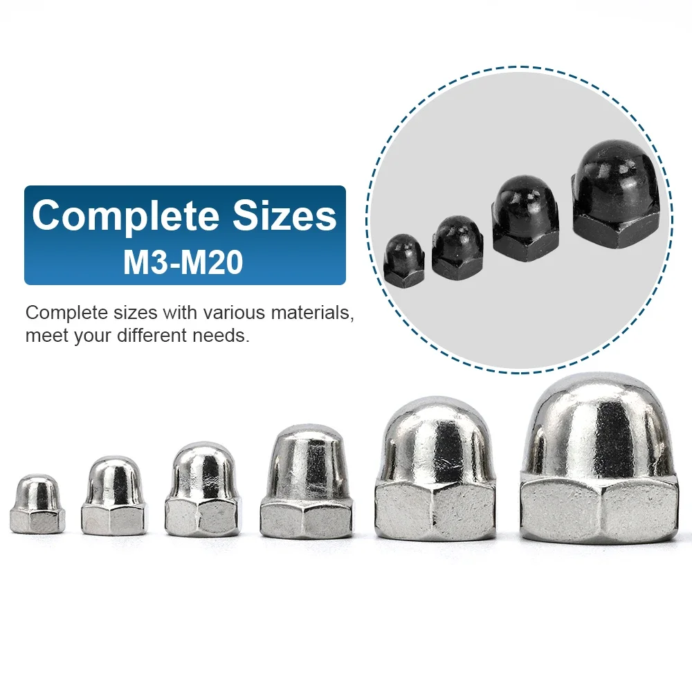 1-50pcs Hex Acorn Cap Nut M3 M4 M5 M12 M14 M16 M18 201/304Stainless Steel Black/Zinc Plated Dome Nut Cover Cap Nuts DIN1587
