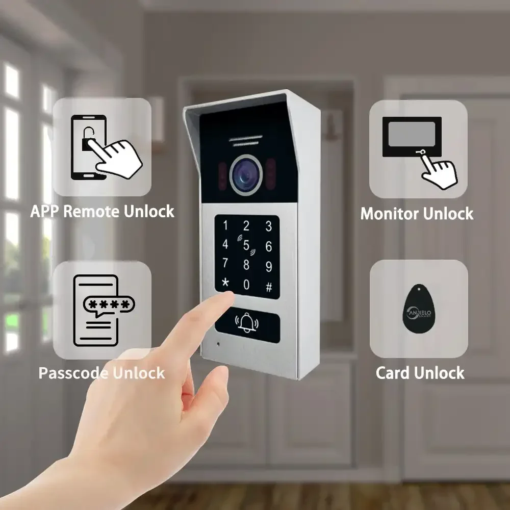 2 Wired BUS Video Intercom Doorbell Camera 1080P Tuya 10 Inch Touch Monitor With RFID Card Access For 4 Home Villa