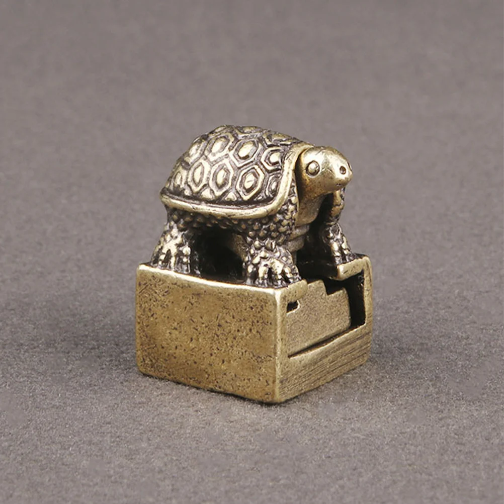 

Creative Brass Turtle Stamp Sculpture Retro Desktop Decor for Office Home Use Small Space-Saving Metal Animal Craft Ornament