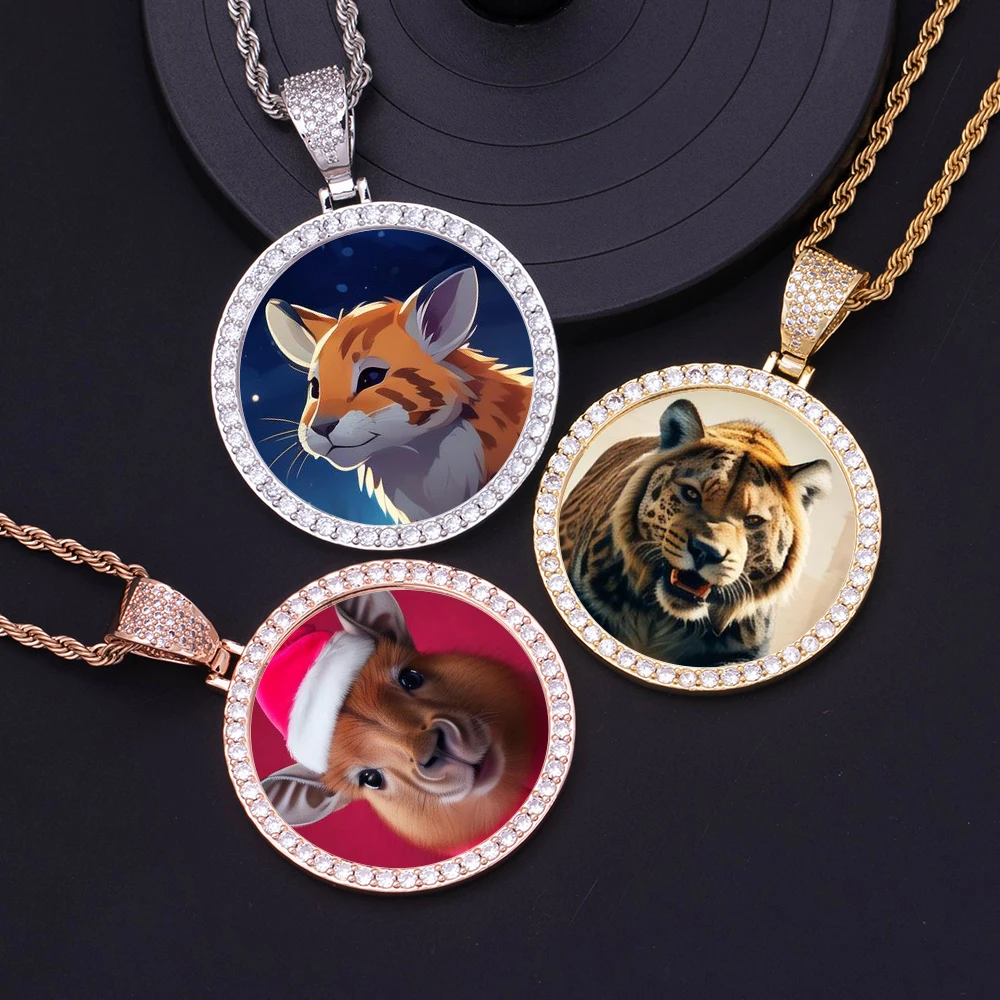 

43MM DIY Custom Iced Out Large Sublimation Round Photo Pendant Brass Cubic Zircon Hip Hop Big Pictures CZ Frame Necklace Jewelry