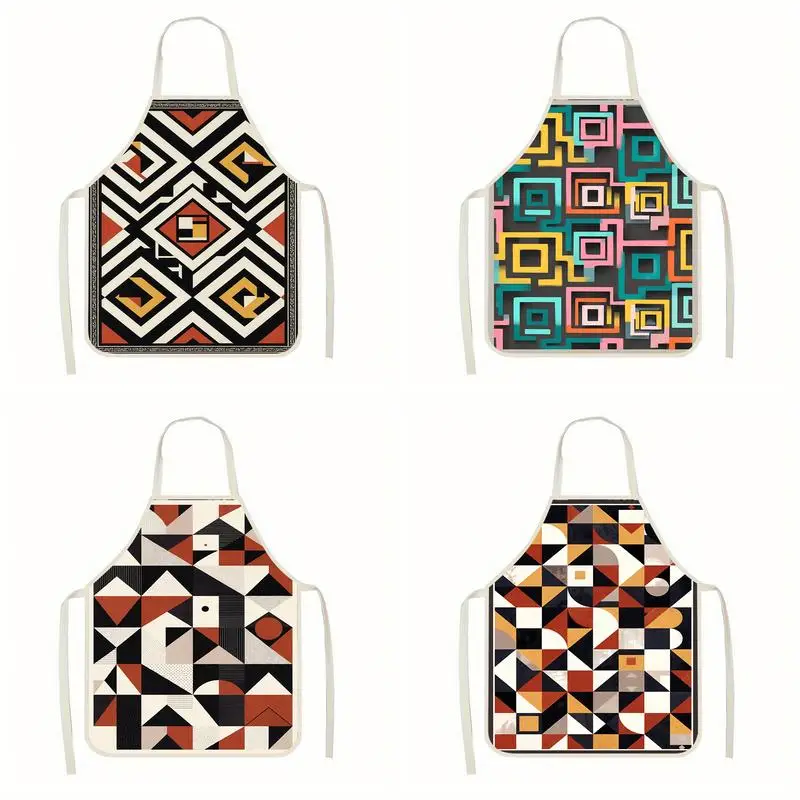 

Geometric Pattern Aprons Linen Apron, Suitable For Kitchen Cooking, Parent-Child Interaction, Painting And Other Scenarios
