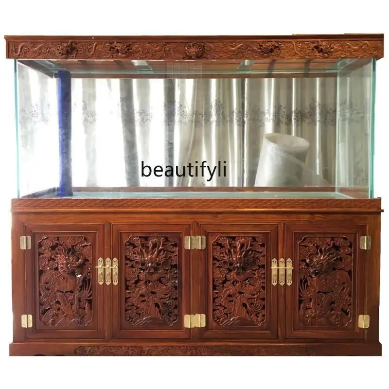 Rosewood Fish Tank Aquarium Large Living Room Dragon Fish Tank Chinese Solid Wood Fish Tank Cabinet Rosewood Base Cabinet