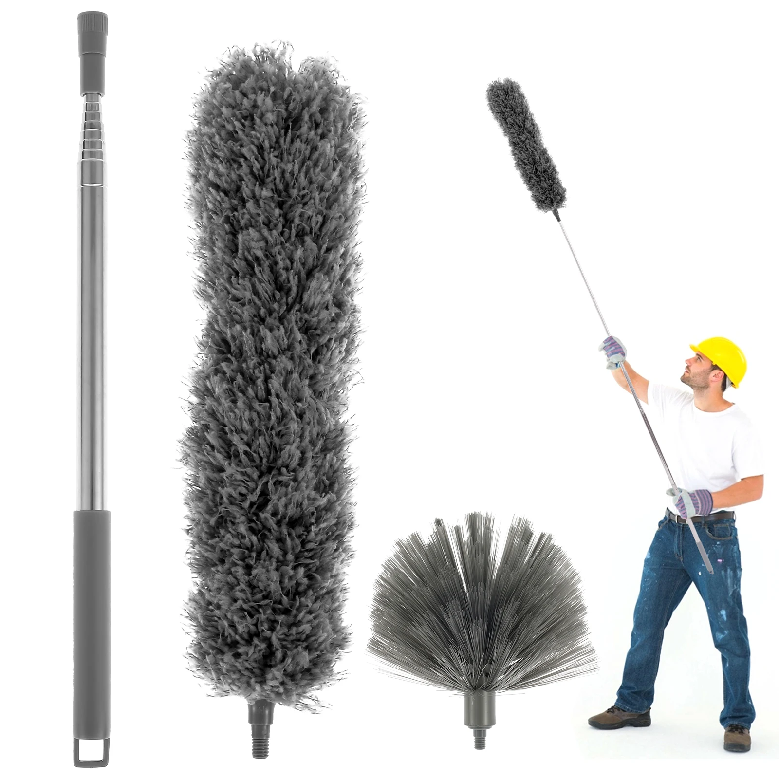 83.9 Inch Cobweb Duster Ceiling Duster Kit Bendable Microfiber Feather Duster Cleaner Spider Web Brush Cleaning Kits