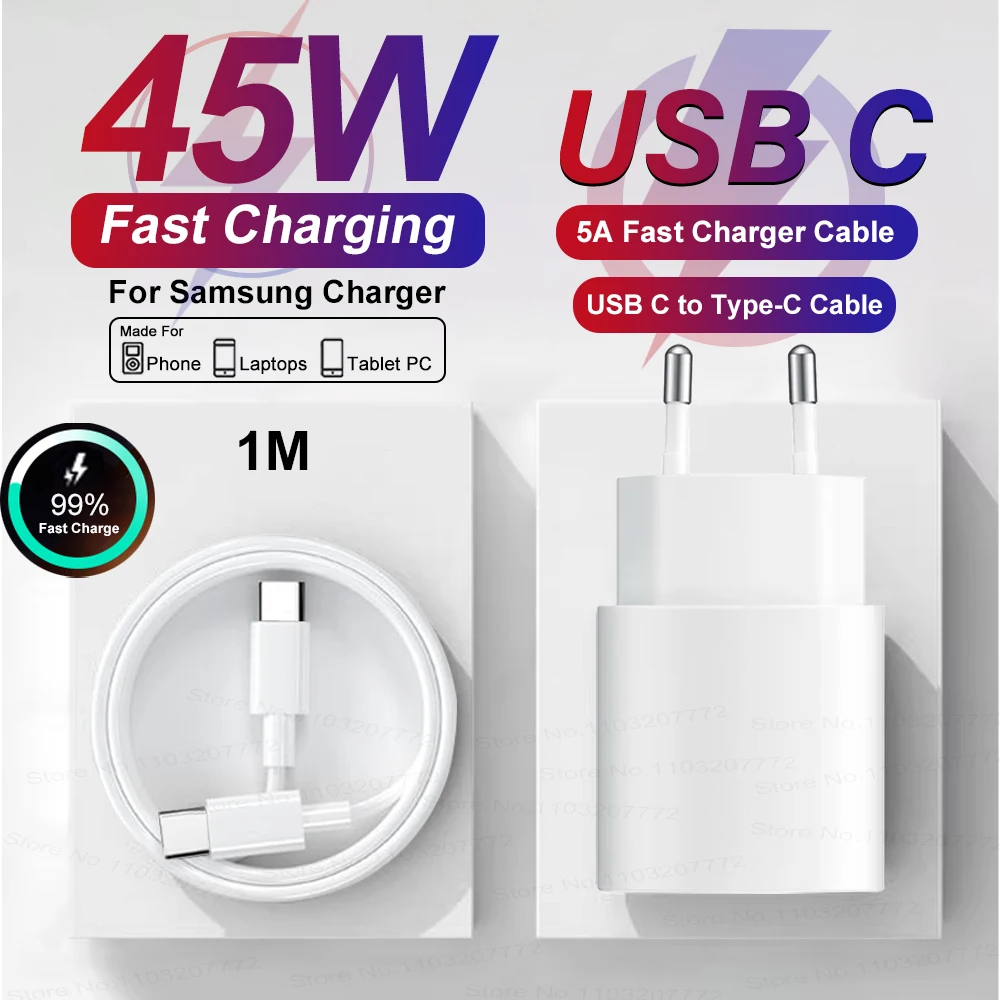 For Samsung PD 45W Super Fast Charger For Samsung Galaxy S25 S24 S22 S23 Ultra A56 A55 5G Type C Fast Charge Cable Phone Adapter