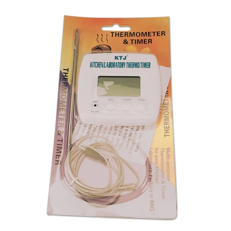 Digital Food Thermometer TA238 with Timer & Temperature Alarm, Split Type Long Stainless Steel Probe Cooking Thermometer for BBQ