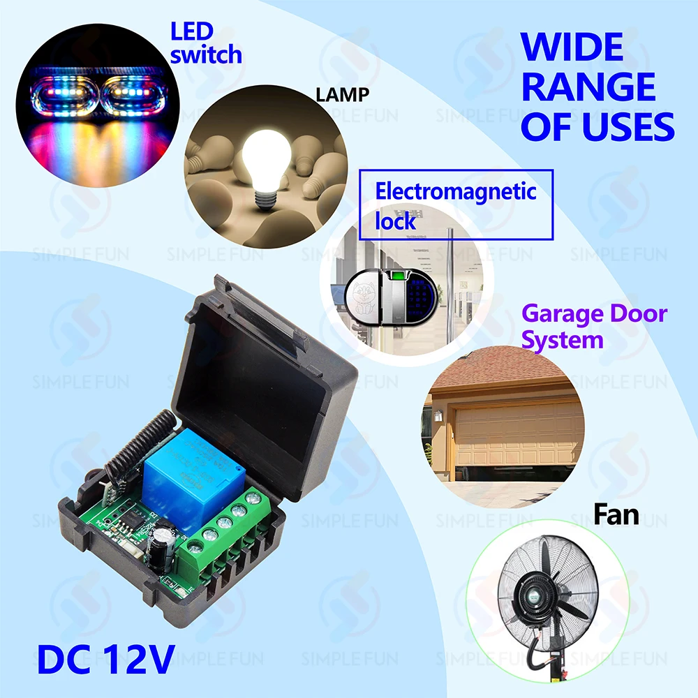 433Mhz Universal Wireless Remote Control Switch DC 12V 10A Relay,Mini Round RF Transmitter,for Light/Garage Door/Electronic Lock