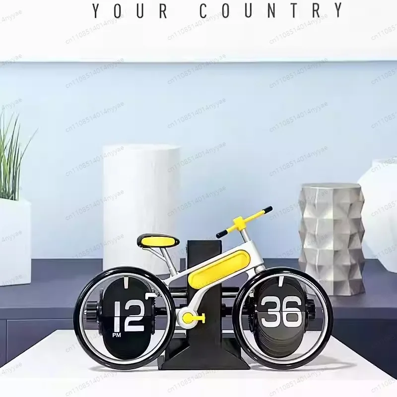 Automatic Flip Clock Bicycle Shape - Vintage Page-Turning Desk Clock, Retro Home Decor for Living Room, Bedroom, Office Gift - view 4